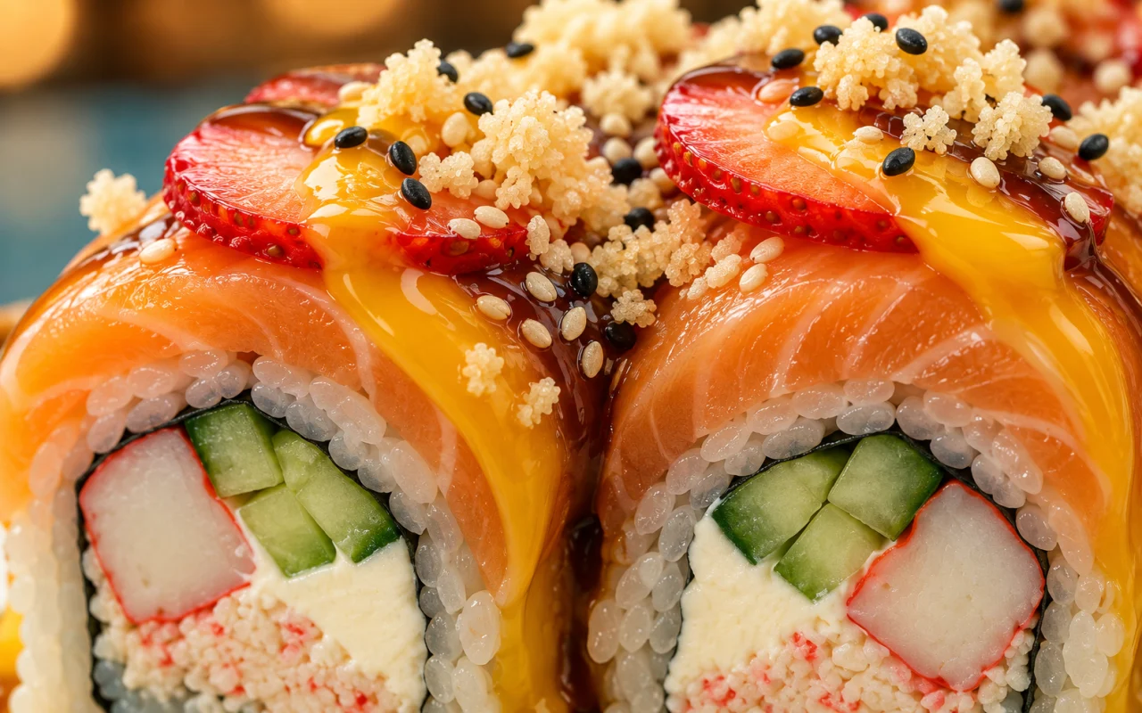 Macro texture view of the Strawberry Blossom roll