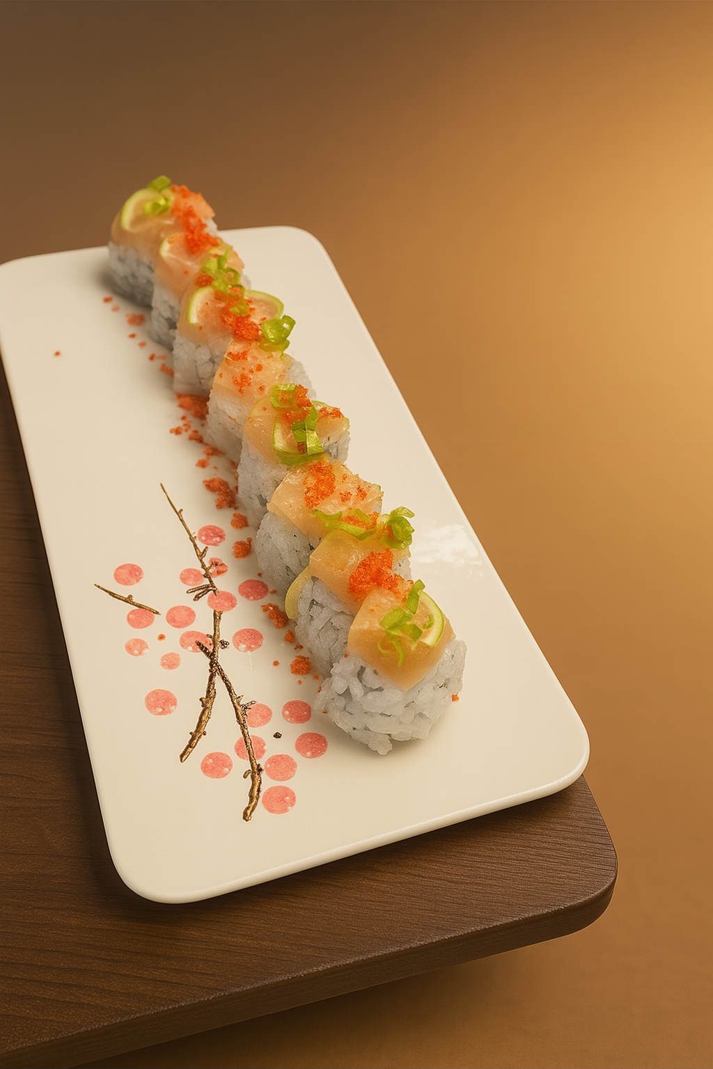 Eight meticulously crafted sushi rolls