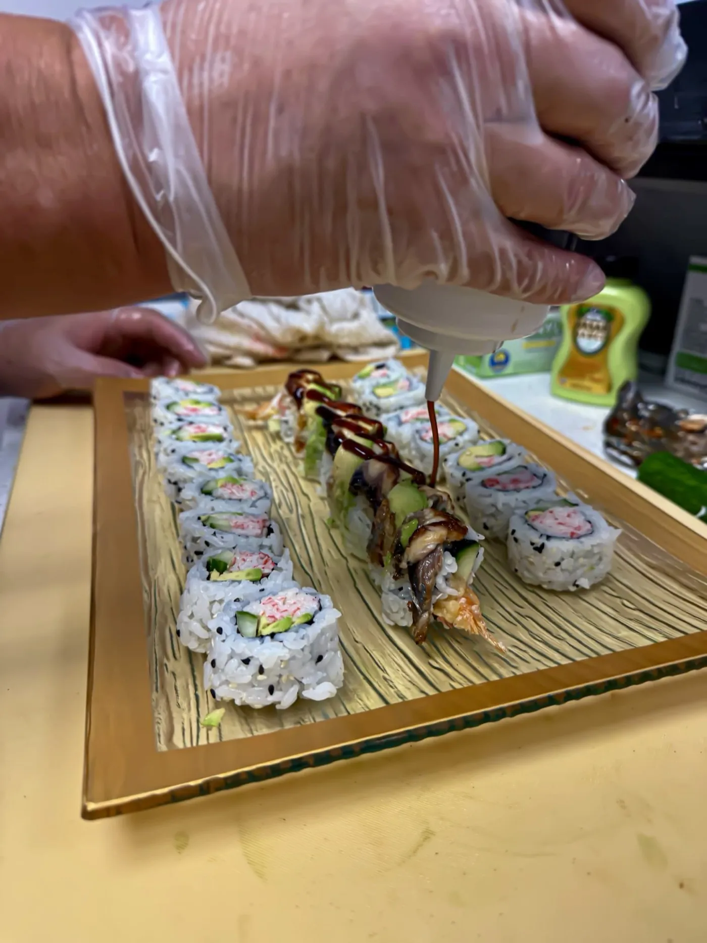 Sushi platter with assorted rolls